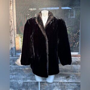 Vintage Retro 80s Style VI Ltd Black/Brown Mid Length Faux Fur Coat~L~USA